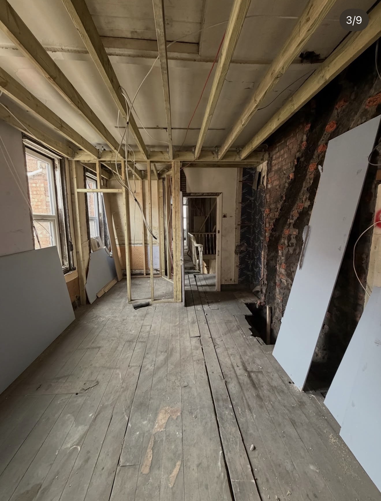Warehouse HMO conversion showing structural preparation and renovation work